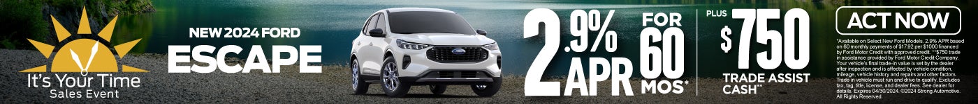New 2024 ford escape 2.9% apr for 60 months - act now